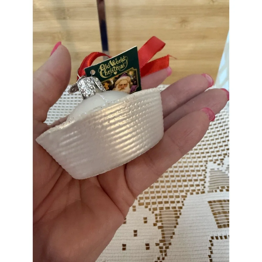 Old World Christmas Navy Cap Holiday Decorative Dixie Cup Sailor Hat Ornament